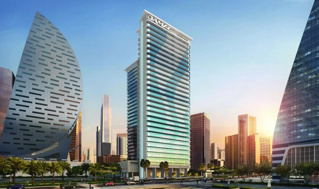 DAMAC Merano Tower Business Bay Dubai at sunset — is there property tax in Dubai for Indian investors