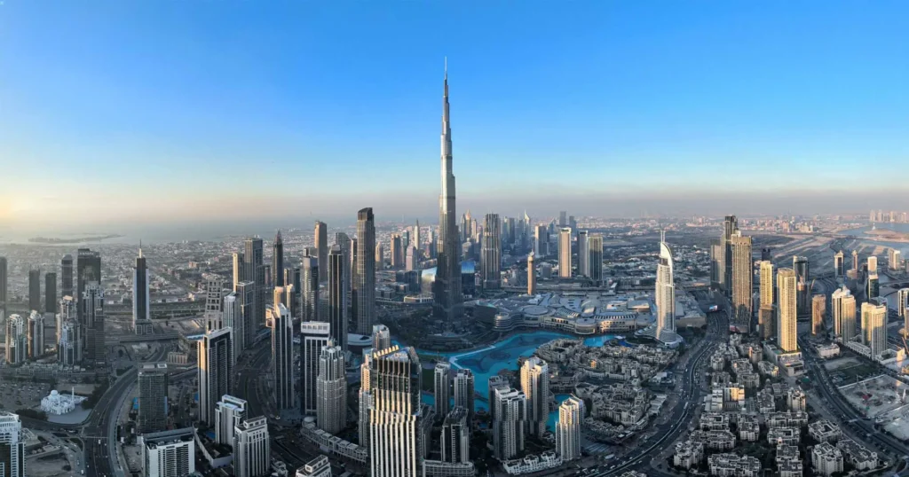 Aerial view of Downtown Dubai with Burj Khalifa skyline — benefits of buying property in Dubai for Indian investors